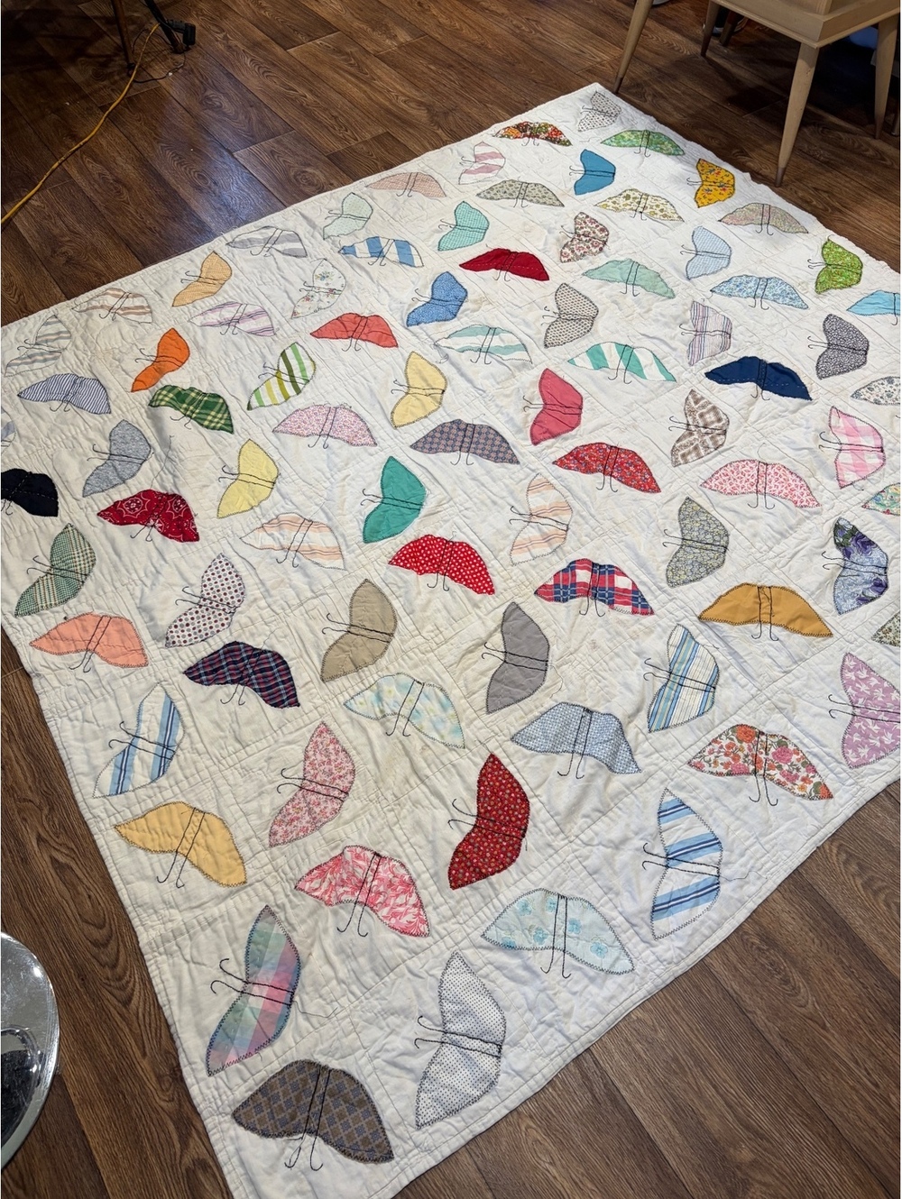 Handmade Butterfly Patchwork Quilt with Colorful Appliqué
